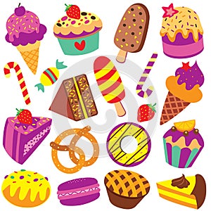 Colorful desserts clip art set