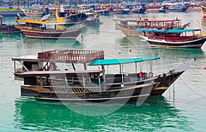 Colorful dhows or boats in Doha Qatar