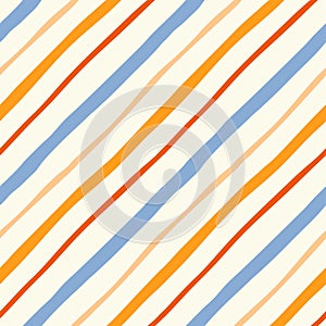 Colorful diagonal wavy stripes vector seamless pattern. Modern minimal repeat design with hand drawn wobbly stripes on photo