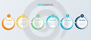 Colorful diagram, infographic template. Timeline with 6 options. Rounded workflow process for business. Vector design.