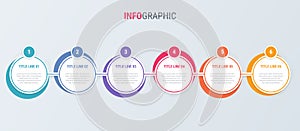 Colorful diagram, infographic template. Timeline with 6 options. Rounded workflow process for business. Vector design.