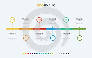 Colorful diagram, infographic template. Timeline with 6 steps. Circle workflow process for business. Vector design.