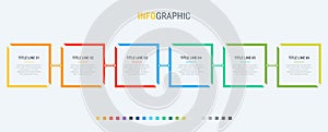 Colorful diagram, infographic template. Timeline with 6 steps. Rectangular workflow process for business. Vector design.