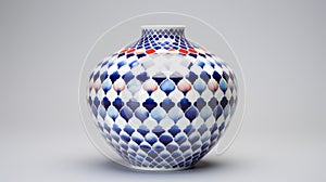 Colorful Diamond Pattern Round Vase With Oriental Influence