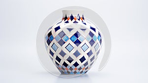 Colorful Diamond Pattern Vase On Clean White Background