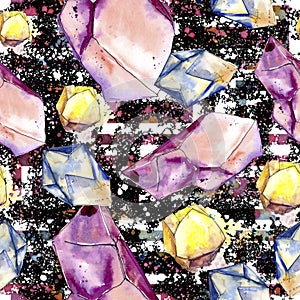 Colorful diamond rock jewelry mineral. Seamless background pattern.