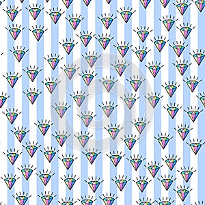 Colorful diamond seamless pattern on white background. Paper print design. Abstract retro vector illustration. Trendy textile,