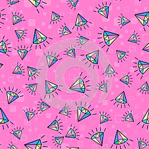 Colorful diamond seamless pattern on white background. Paper print design. Abstract retro vector illustration.