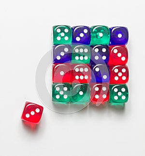 Colorful dices background isolated on white