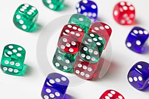 Colorful dices background isolated on white