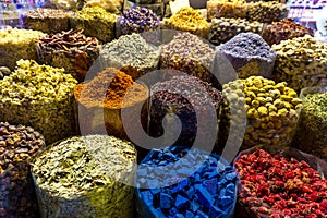 Colorful different spices in the spice market souk in old Dubai