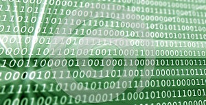 Colorful digital binary data digits and streaming binary code background with light beams