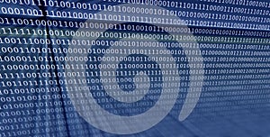 Colorful digital binary data digits and streaming binary code background with light beams