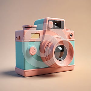 A colorful digital camera rests on a table, ready for action