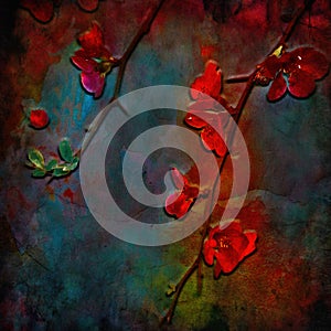 Colorful digital collage background with flower elements and different textures