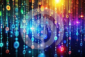 Colorful Digital Data Stream Binary Code Rain