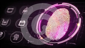 Fingerprint recognition technology displayed on a digital interface with vibrant colors