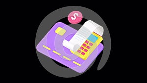 Colorful Digital Payment Icon animation with alpha channel Featuring a Credit Card and Receipt