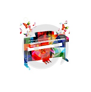 Colorful digital piano with music notes vector illustration. Music instrument background. Design for poster, brochure, invitation,
