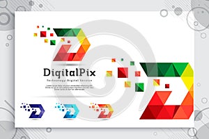 Colorful digital pixel letter D vector logo with modern concept , illustration of letter D with pixel concept use for digital