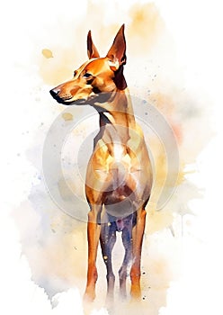 A colorful, digital watercolour painting, showing the portrait of a Cirneco dell Etna dog. photo