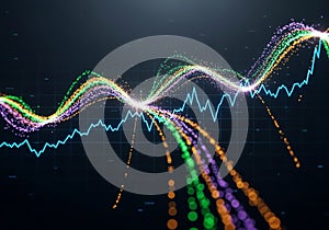 Colorful digital waveforms and data points