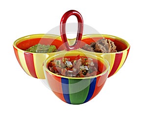 Colorful dip serving dish with dips