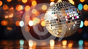 Colorful disco mirror ball lights night club background. Party lights disco ball