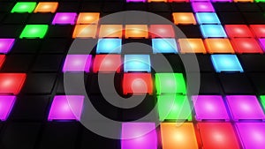 Colorful Disco nightclub dance floor wall glowing light grid background vj loop