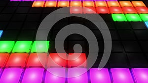 Colorful Disco nightclub dance floor wall glowing light grid background vj loop