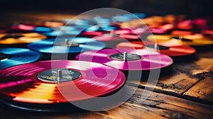 Colorful Discs on Wooden Table