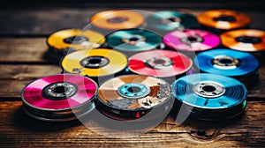 Colorful Discs on Wooden Table