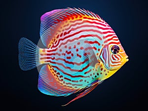 Ai Generated illustration Wildlife Concept of Colorful Discus Fish Isolated on White Background