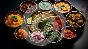 With colorful dishes of indian food.. Generative AI