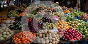 colorful display of fresh fruits and vegetables at an ope two generative AI