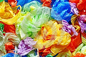 Colorful disposable plastic and rubbish bags from above