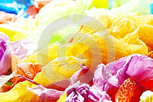 Colorful disposable plastic and rubbish bags with drops
