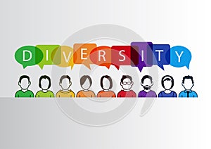 Colorful diversity background with group of people and text