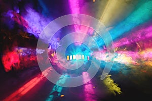 Colorful DJ Party Lights and Fog Covering Full Screen