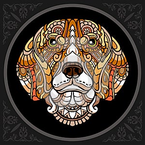 Colorful Dog head mandala arts isolated on black background