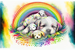 Colorful Dog mother with puppy dog puppies illustration