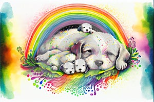 Colorful Dog mother with puppy dog puppies illustration