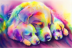 Colorful Dog mother with puppy dog puppies illustration