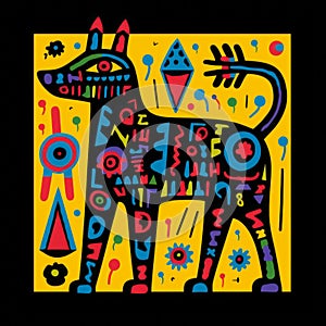 Colorful Tribal Abstraction: A Dark Humor Graphic Print Of A Dog photo