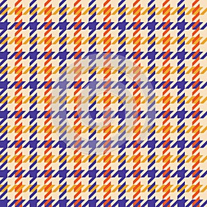 Colorful dog tooth pattern vector in purple, orange, yellow, beige. Seamless multicolored hounds tooth check plaid graphic.