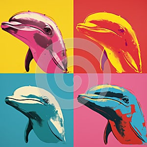 Colorful Dolphin Pop Art Portraits In The Style Of Andy Warhol