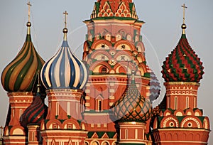 The colorful domes of Saint Basil`s in Moscow`s Red Square are the main symbol of the Russian Capital
