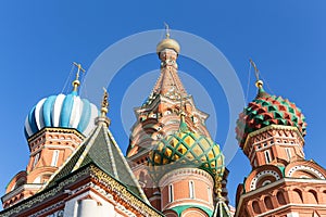 Colorful domes of St. Basil`s Cathedral. Moscow, Russia