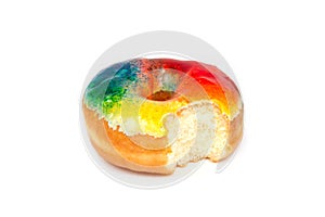 Colorful Donut with Bite Missing on White