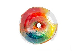 Colorful Donut with Bite Missing on White